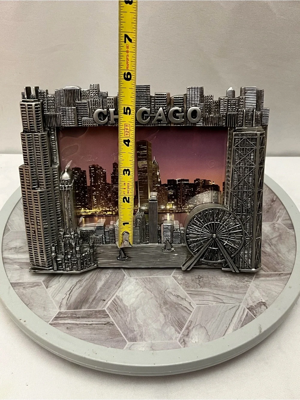 City Concepts Chicago Skyline 4x6 Photo Frame Silver Souvenir Ferris Wheel
